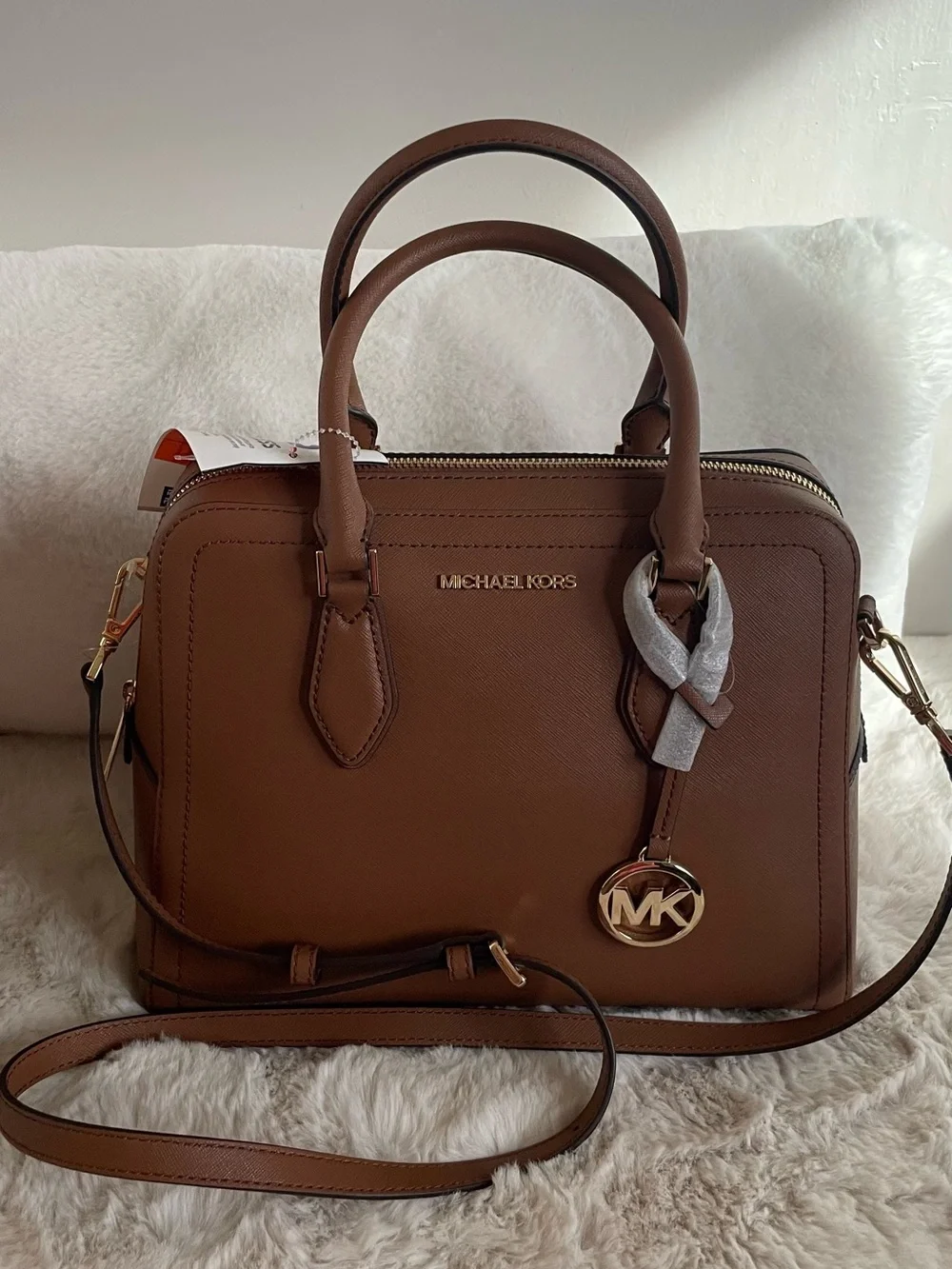 NWT Michael Kors Brown Saffiano Satchel with Gold Hardware